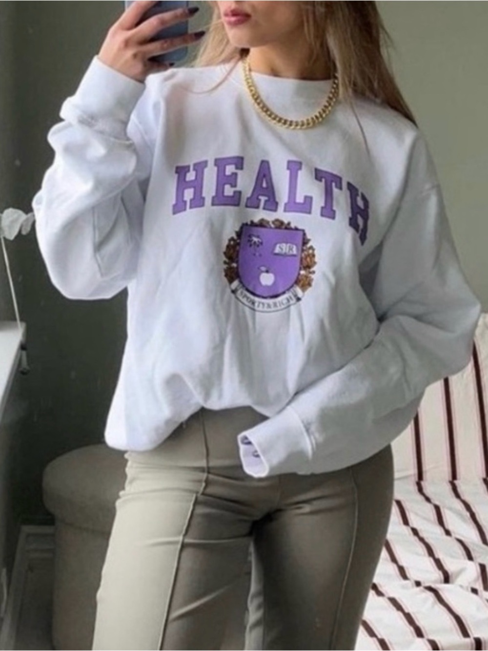 Sporty & Rich Health Graphic Oversized Sweatshirt White